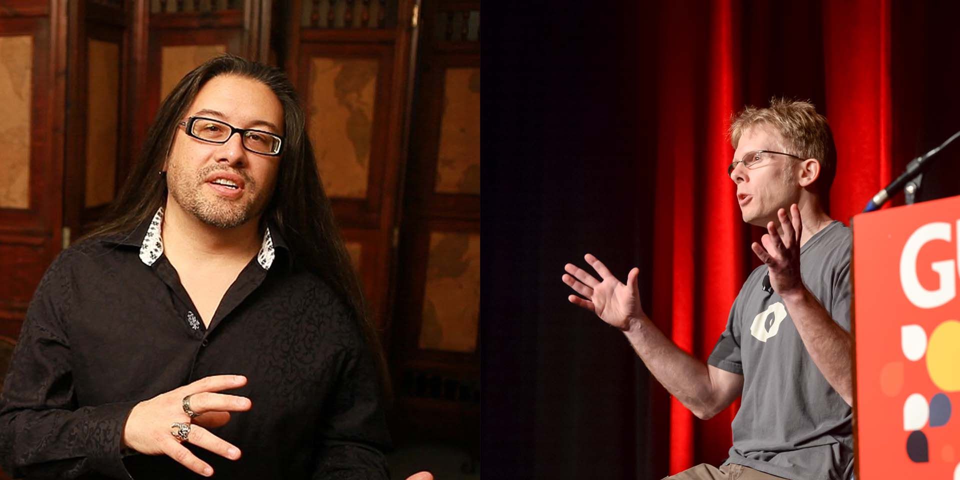 Images of John Romero and John Carmack speaking about their work.