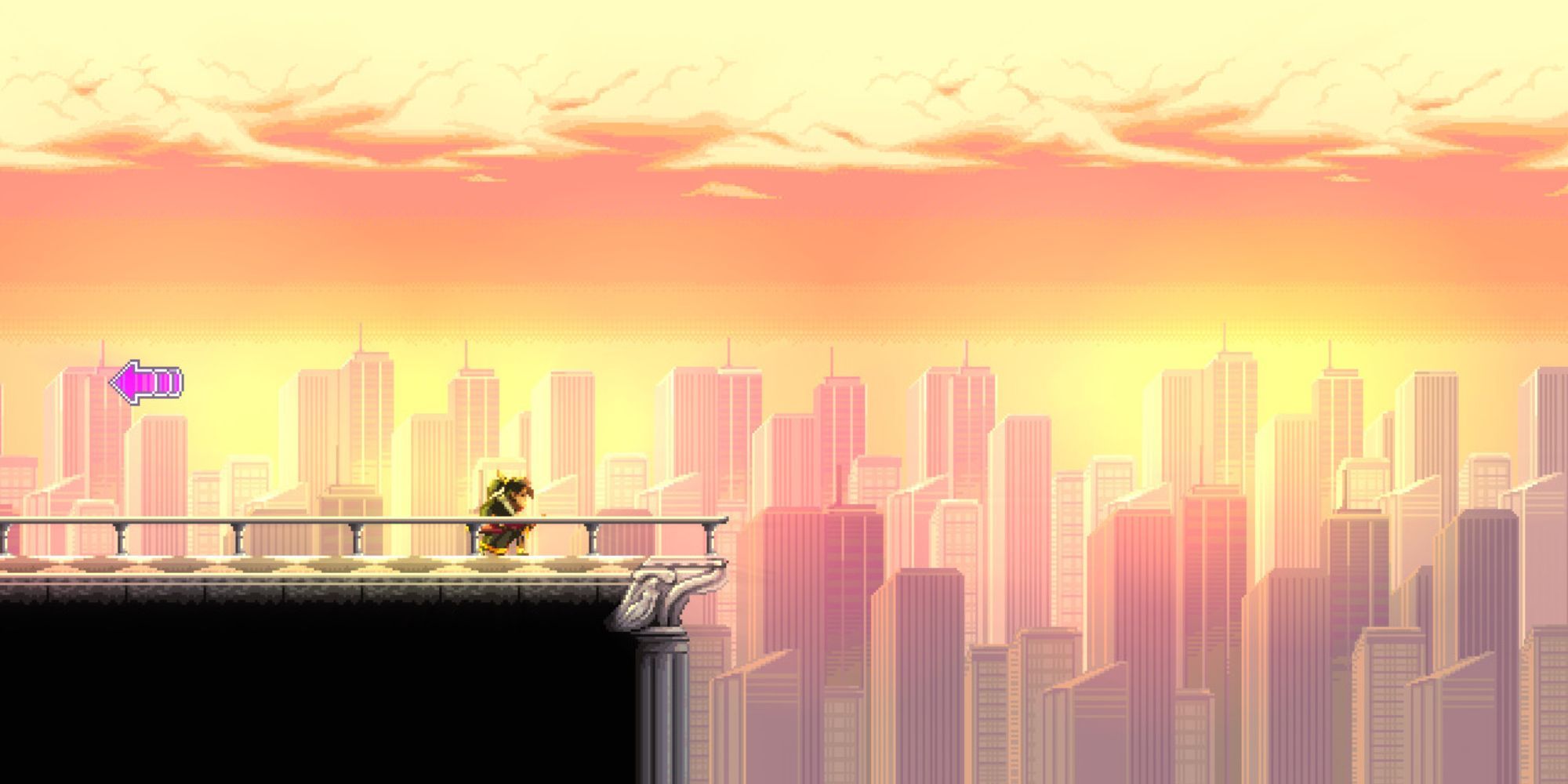 Katana Zero character standing on rooftop