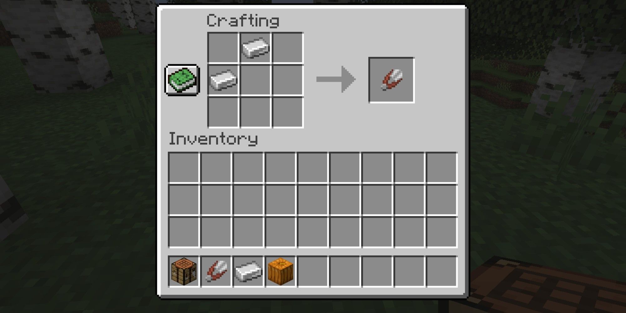 player crafting shears from the crafting menu with two iron bars