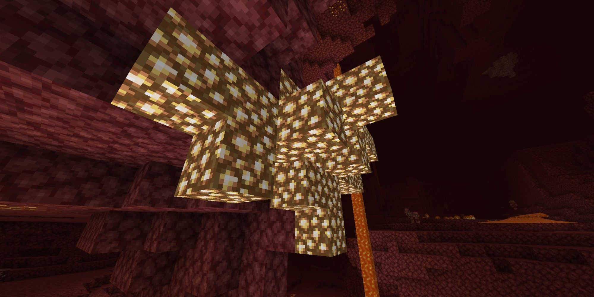 glowstone naturally generated in ceiling area of nether wastes biome
