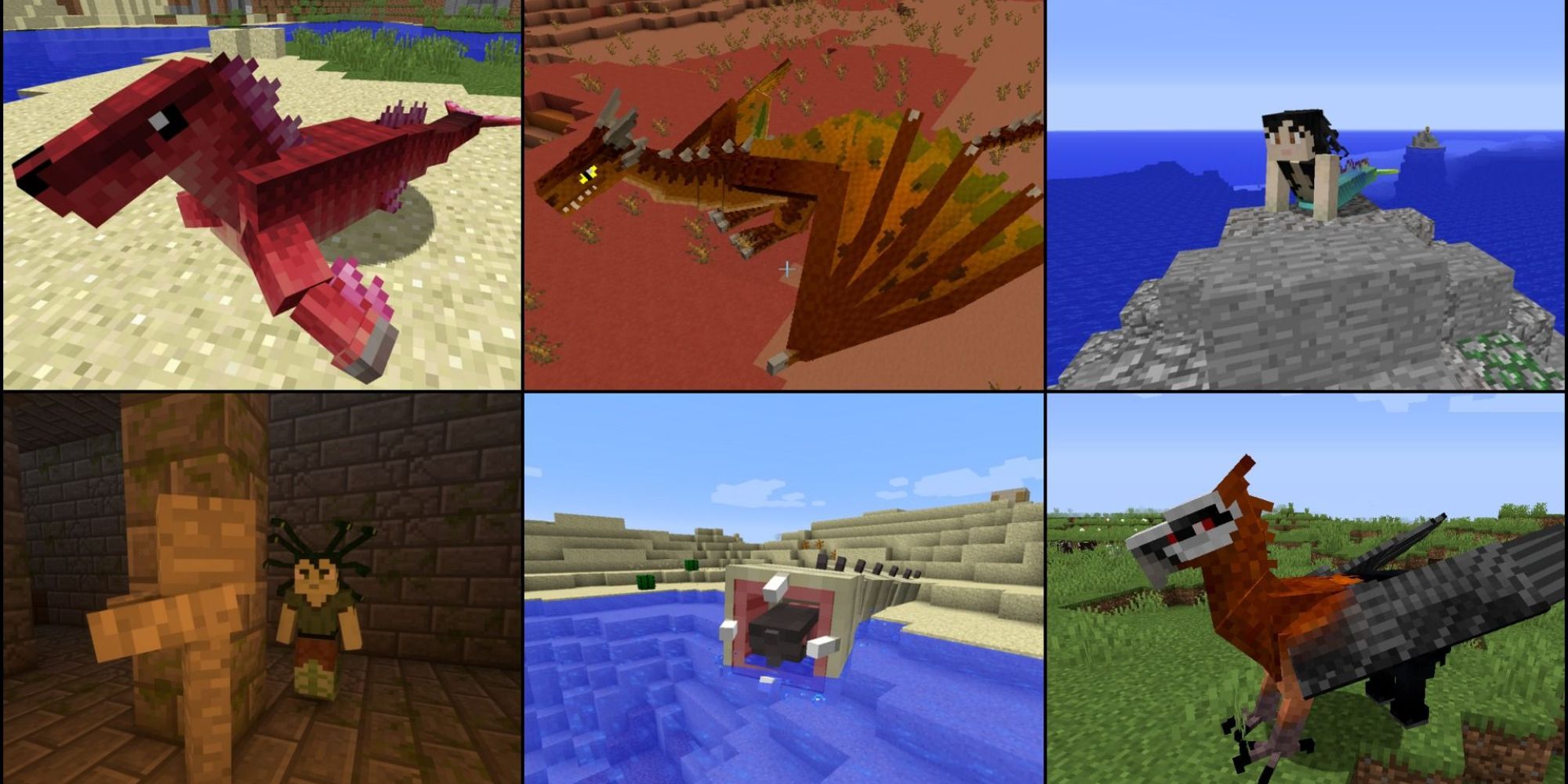 Minecraft collage of dragons