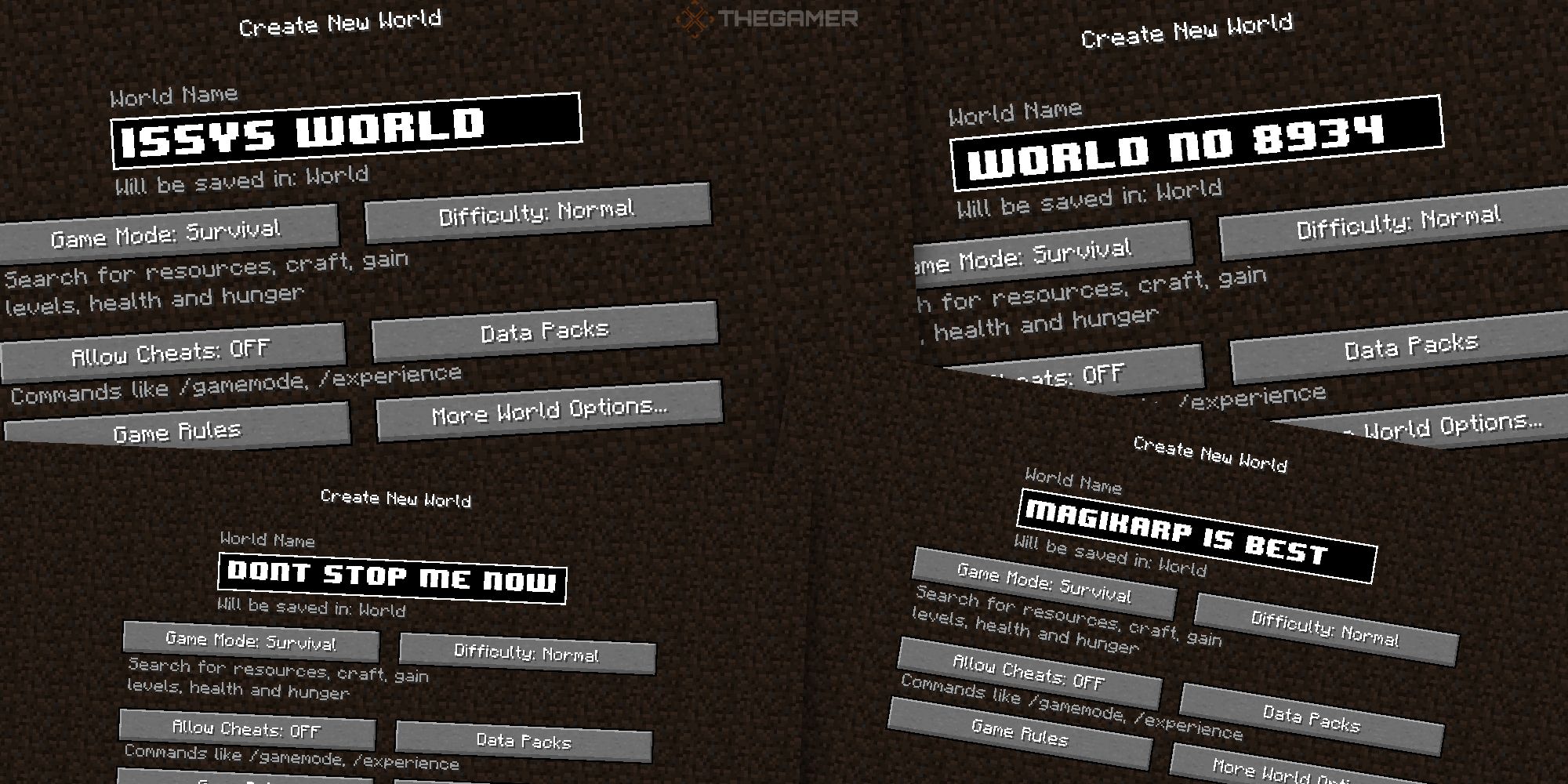 multiple minecraft world names overlapping each other
