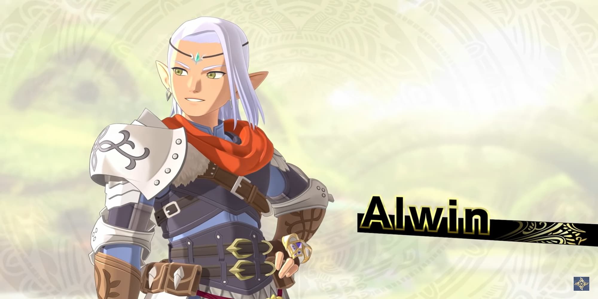 Monster Hunter Stories 2 Alwin wearing blue Rider uniform posing with hand on hip and staring to side of camera