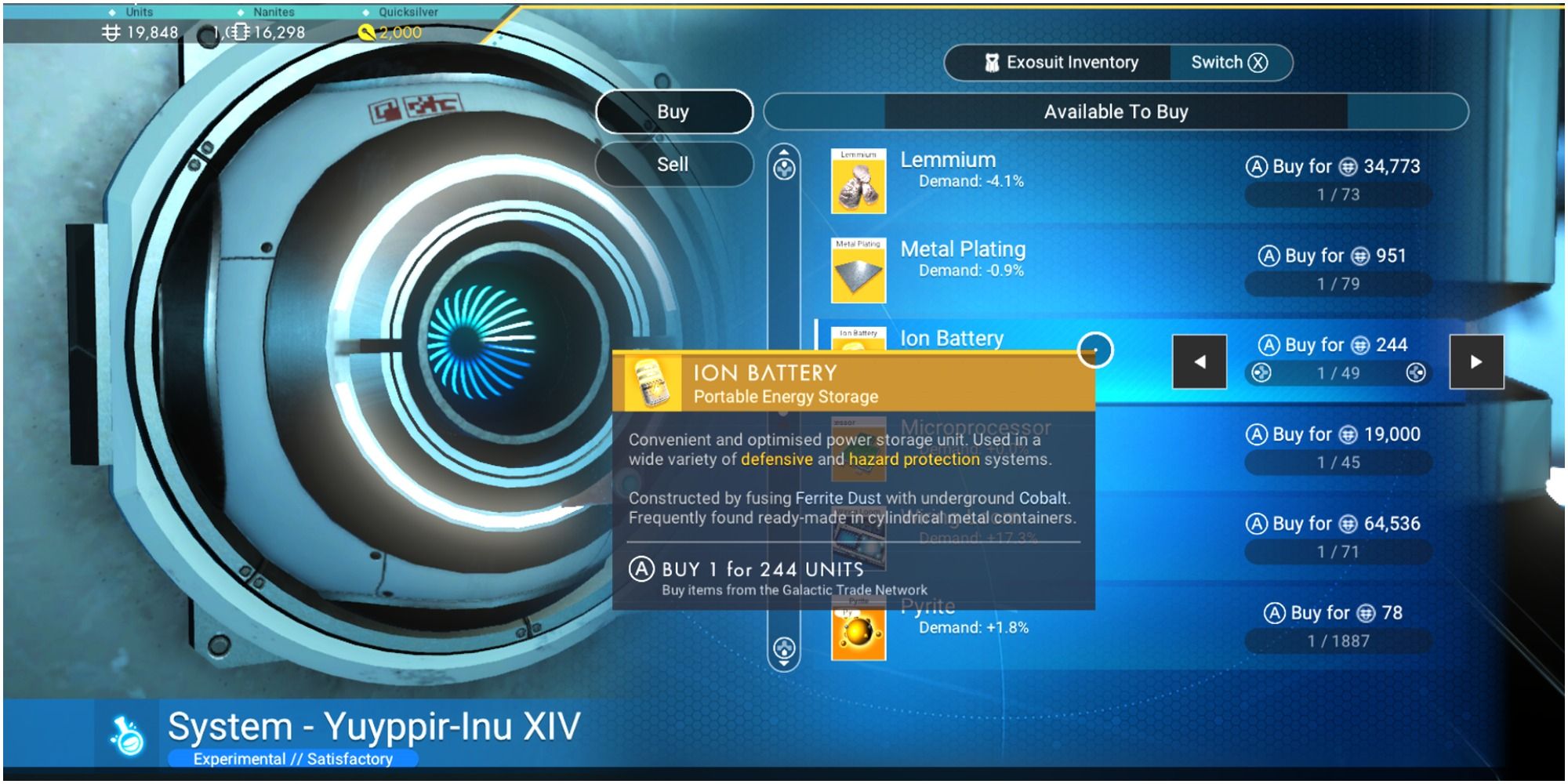 No Man's Sky - Buying Ion Batteries from a Trade Terminal