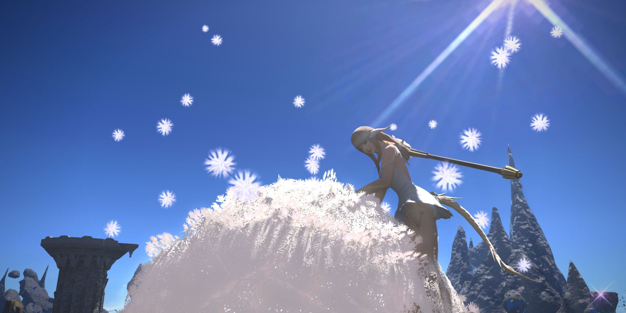 Final Fantasy 14 Cloud Mallow Mount In Front Of Blue Sky