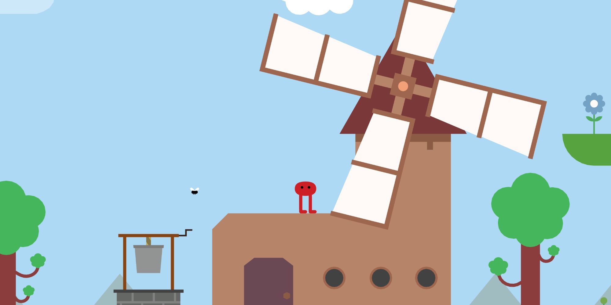 Pikuniku Character standing on windmill