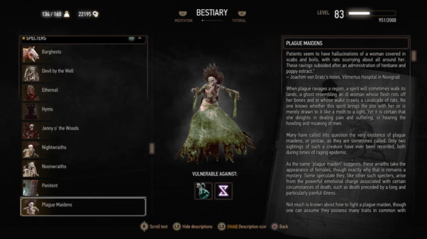 Plague maiden entry from bestiary from The Witcher 3