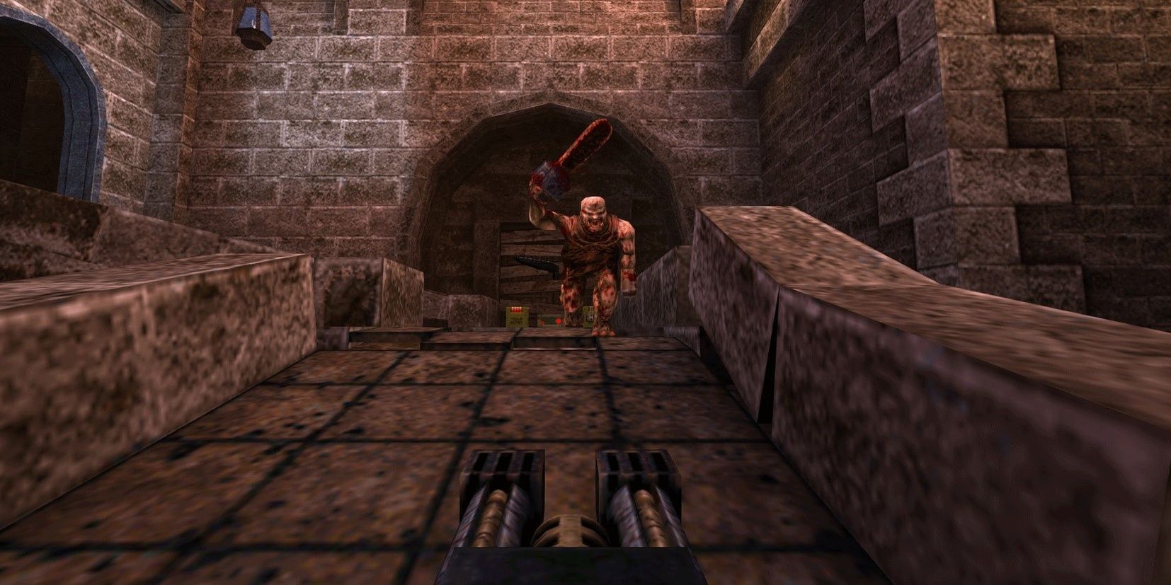 A chainsaw-wielding Ogre enemy from Quake