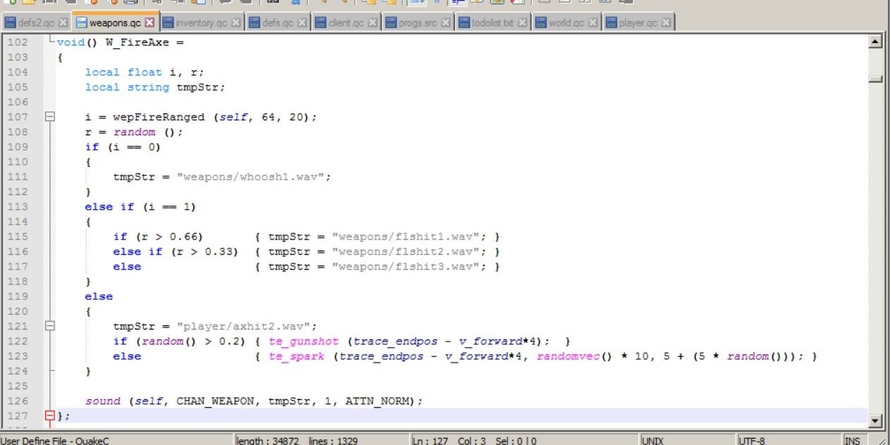 A block of code written in QuakeC