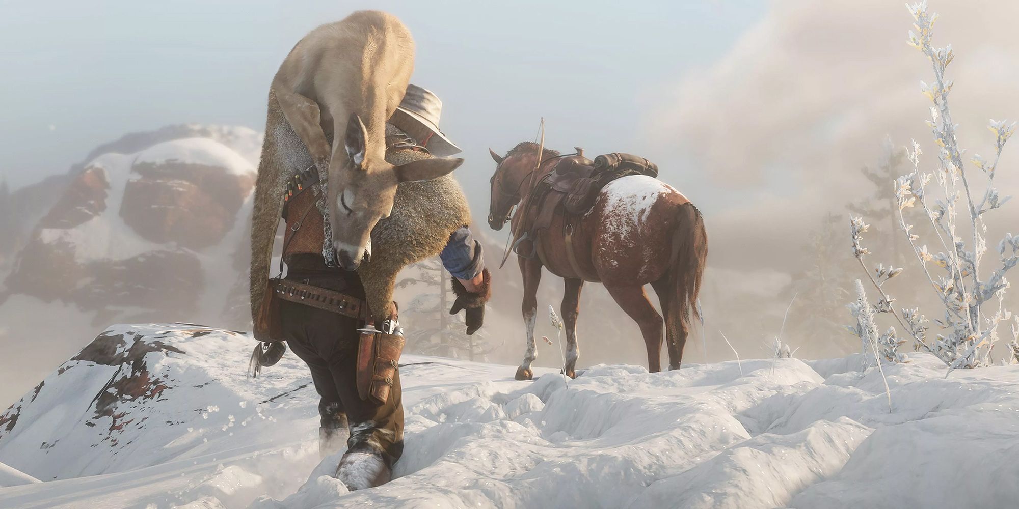 Red Dead Redemption 2  - Arthur Carrying A Hunted Deer Back To The Horse