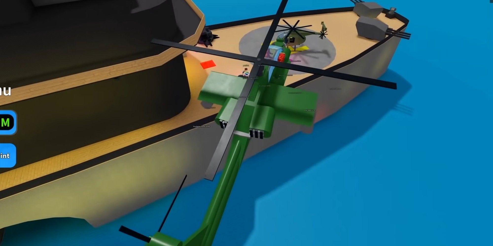 Roblox apace helicopter next to a boat
