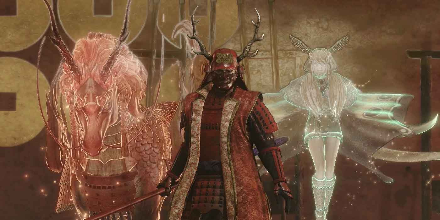 Sanada-Yukimura with his spirits, one of the hardest bosses in Nioh, including the DLC