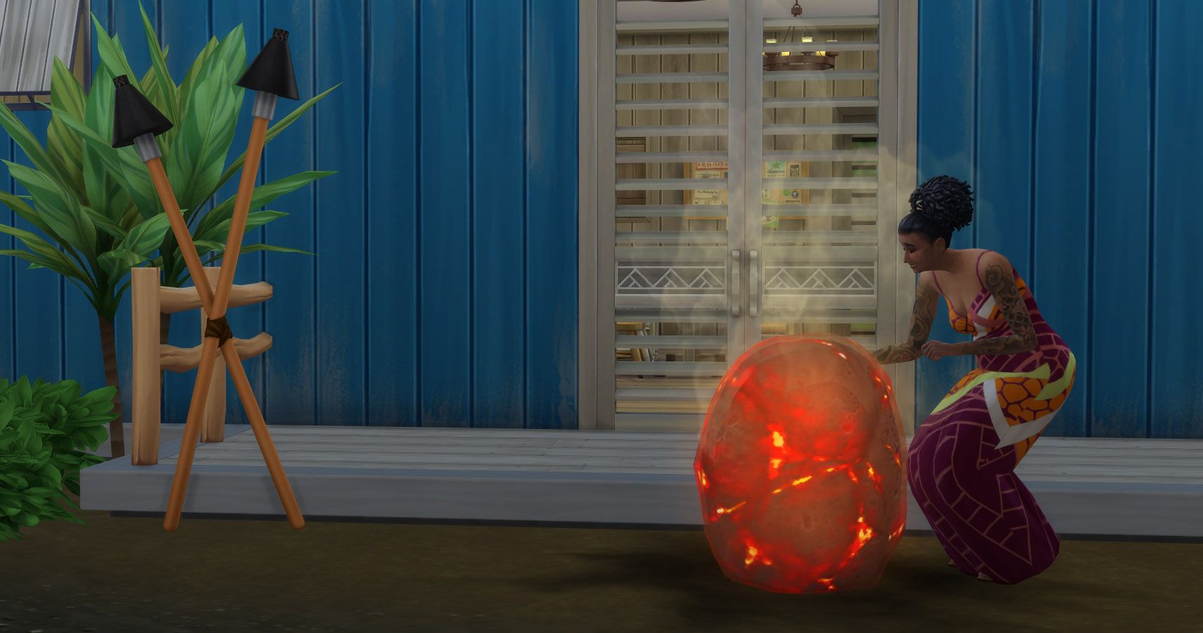 Sims 4 Island Living Volcanic Events Hot Rocks landed by a Sim