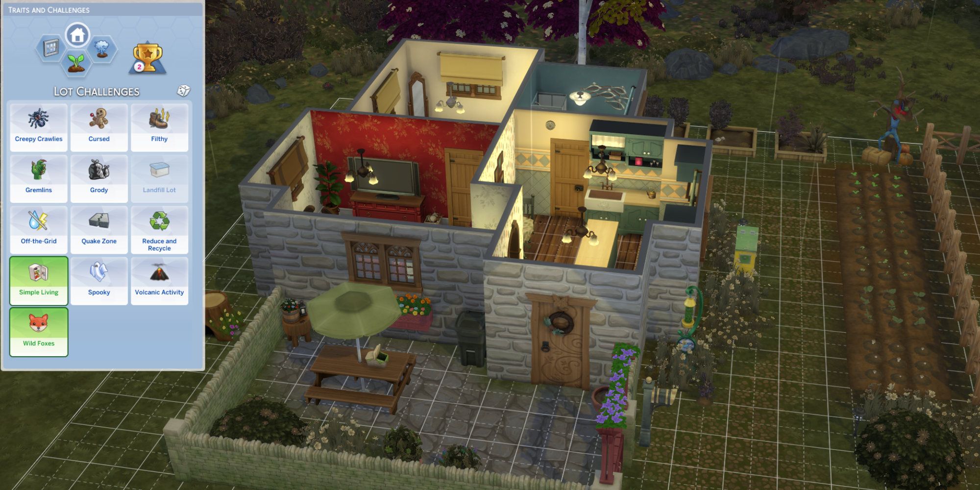 Sims 4 lot challenges screen open on a lot in henford-on-bagley