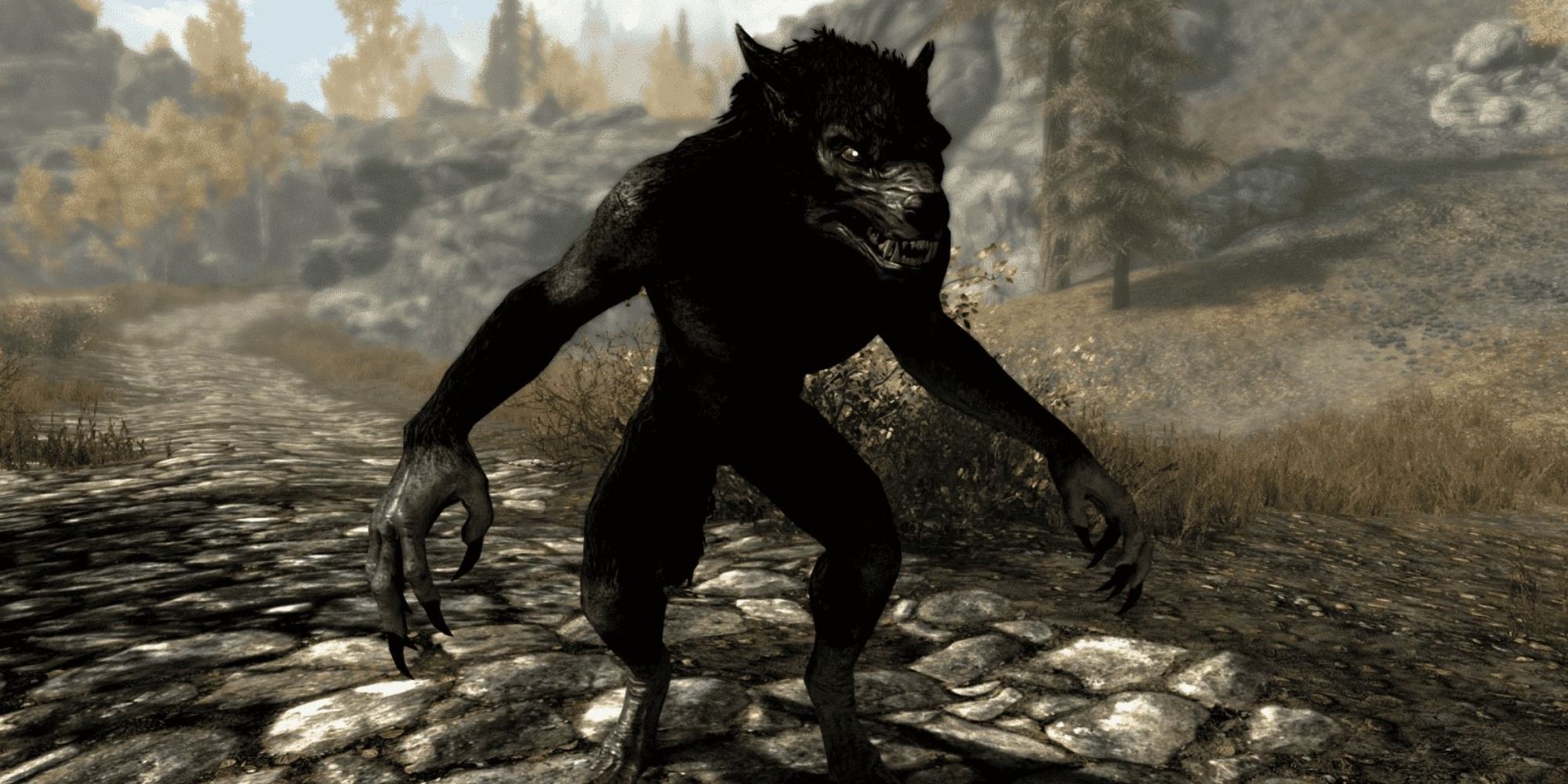 Skyrim Werewolf walking down a road