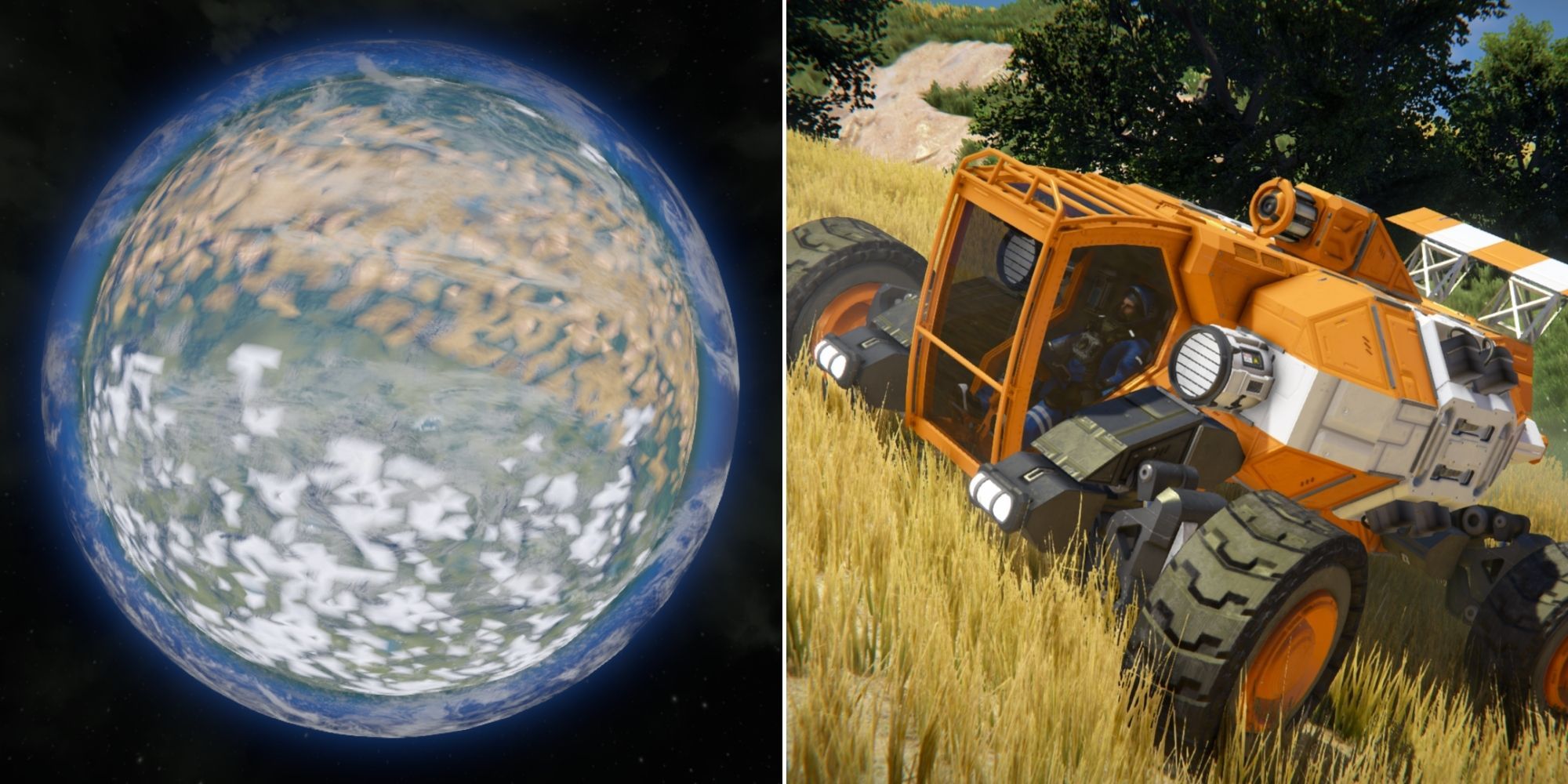 Space Engineers - An Earth-Like Planet - An Astronaut driving across a field 