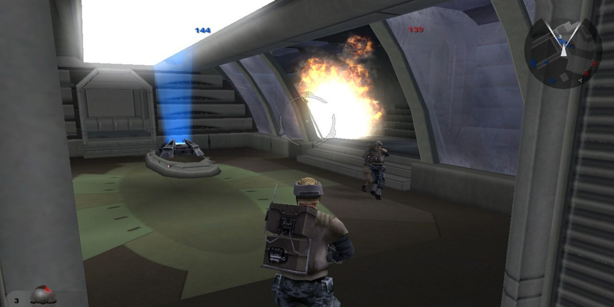 A Rebel Trooper surveys a battle on Polis Massa in Star Wars Battlefront 2 (2005)