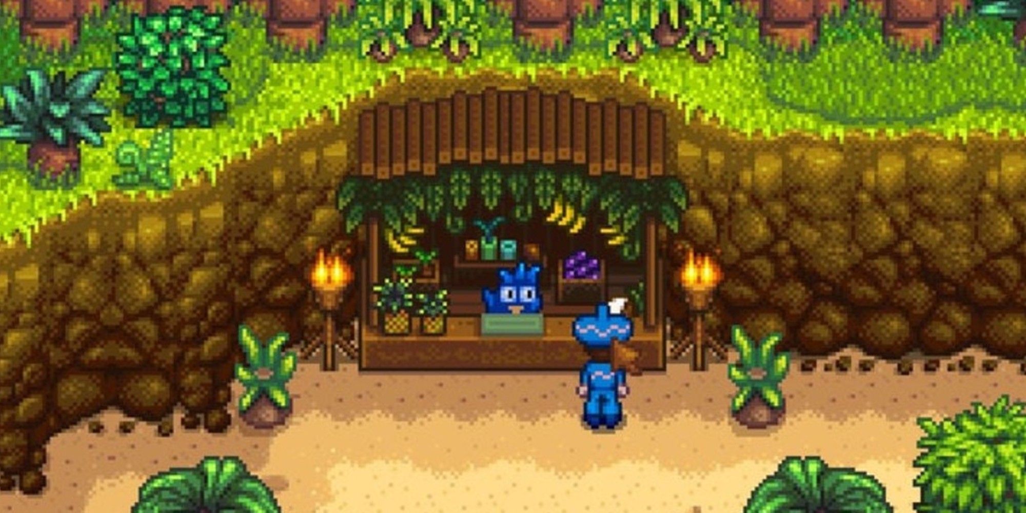 Close-up of a player talking to an island merchant on Ginger Island