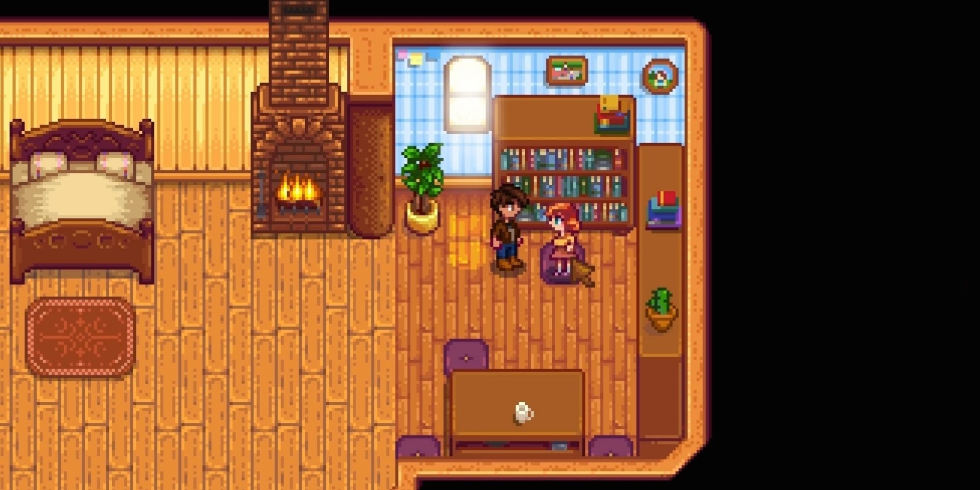 The Player Character And Penny In Her Room In Stardew Valley