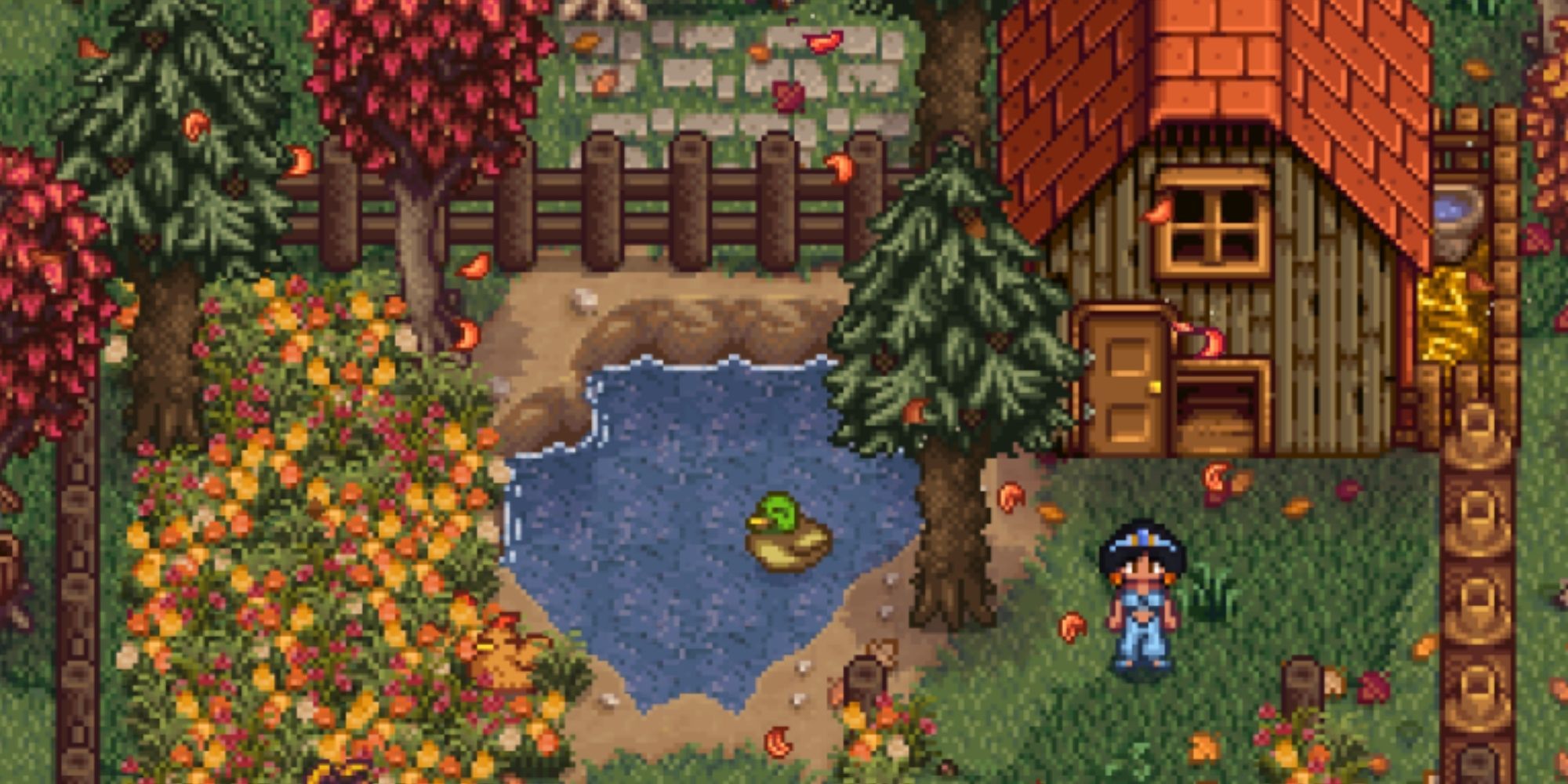 Stardew Valley - Duck in the water next to a Coop