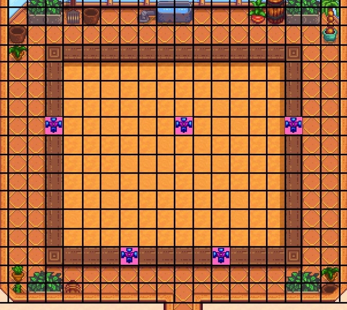 Stardew Valley - Greenhouse - how to optimize iridum sprinklers with pressure nozzles, diagram (1)