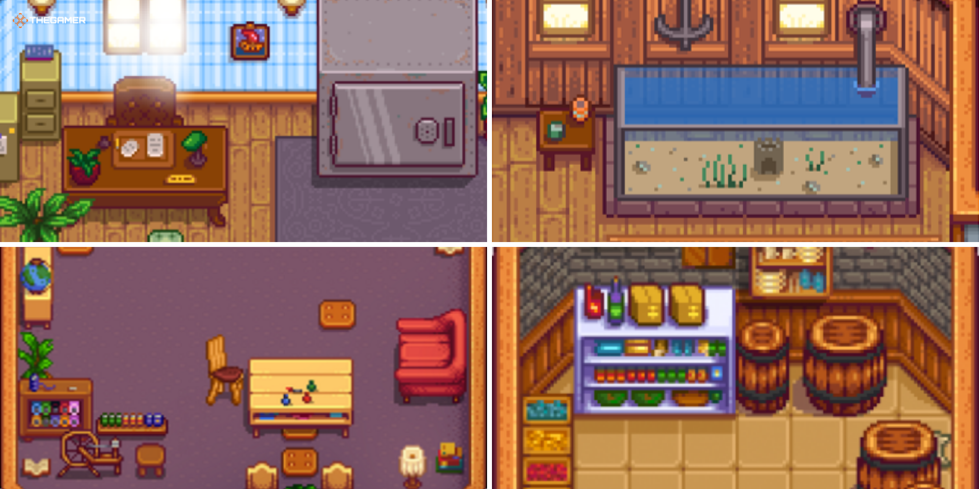 Stardew Valley - Split image of four completed rooms in the Community Center