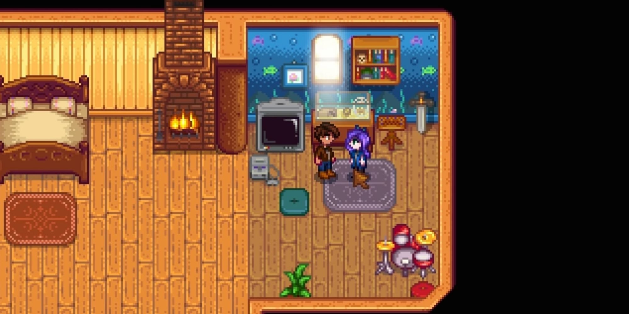 The Player Character and Abigail In Her Room In Stardew Valley