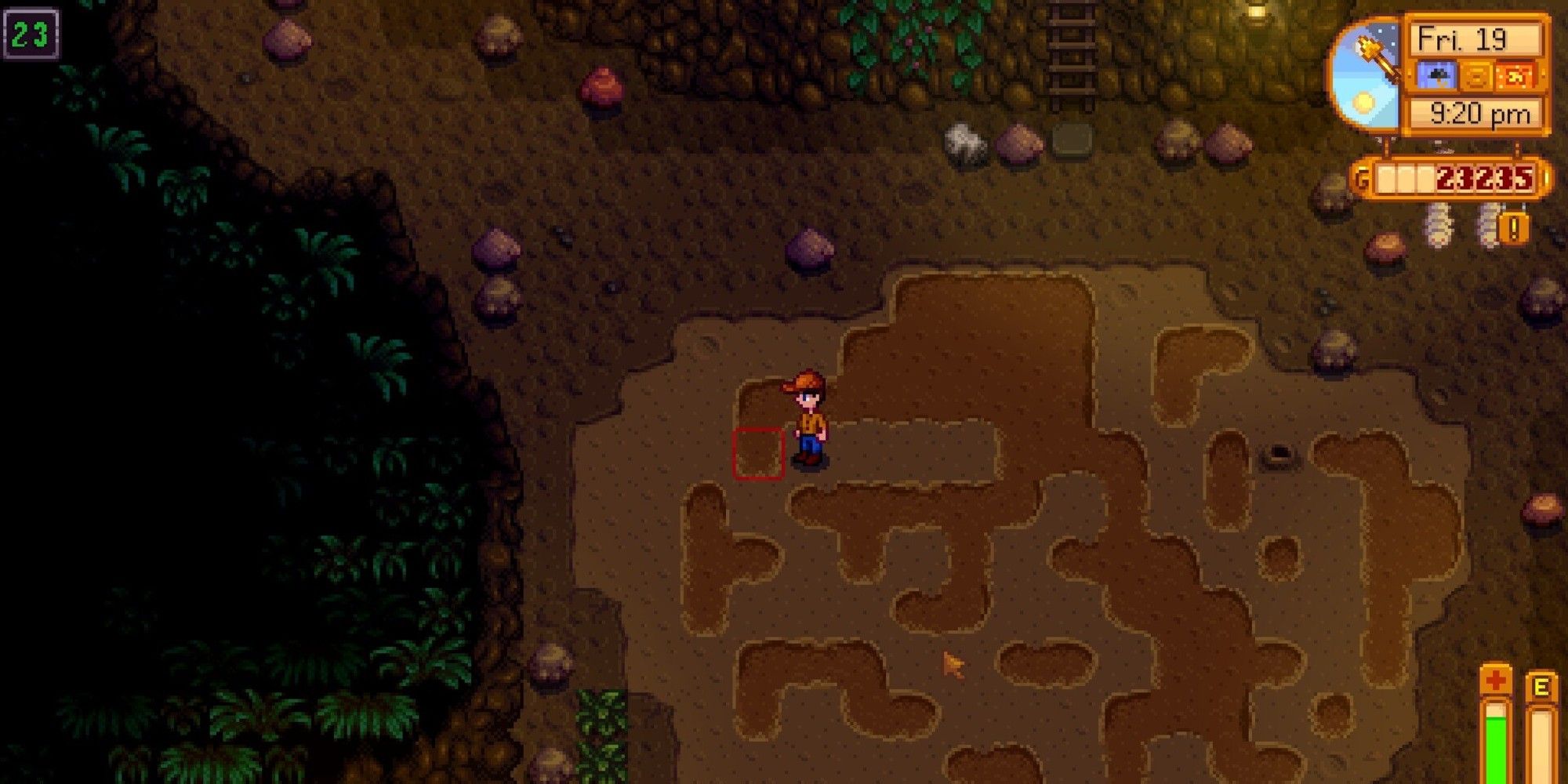 player standing on dirt floor on mines