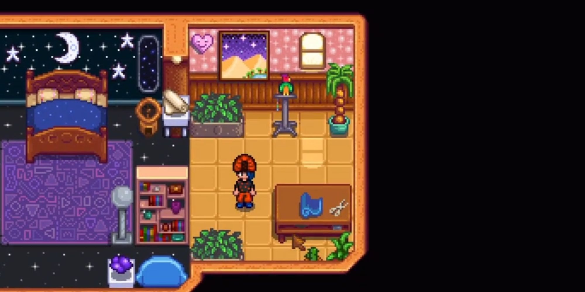The Player Character In Emily's Room In Stardew Valley