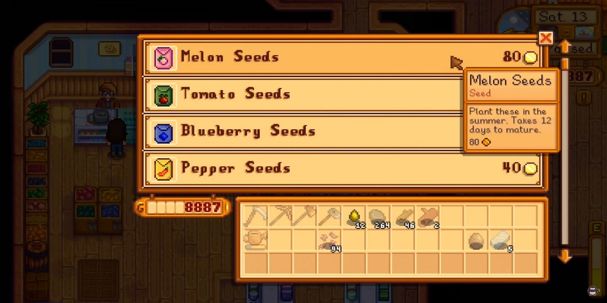 Purchasing a melon from Pierre in Stardew Valley