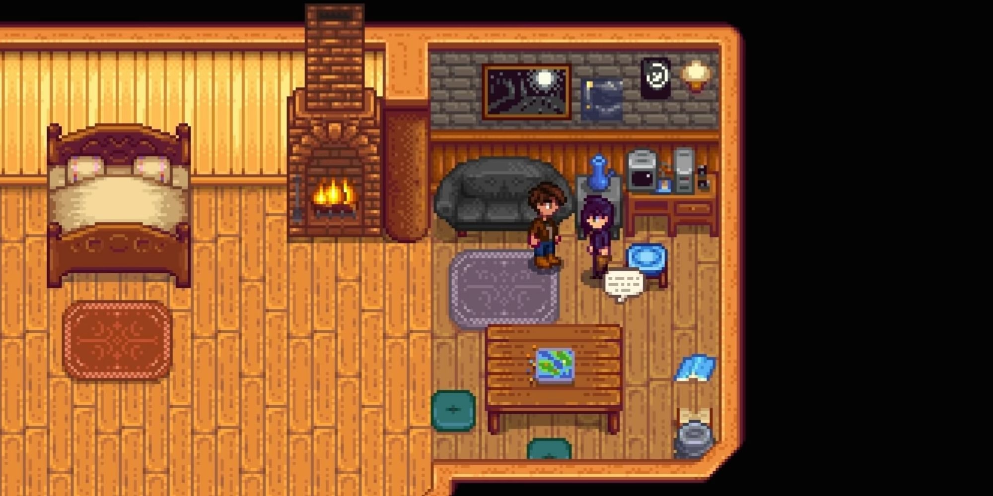 The Player Character And Sebastian In His Room In Stardew Valley