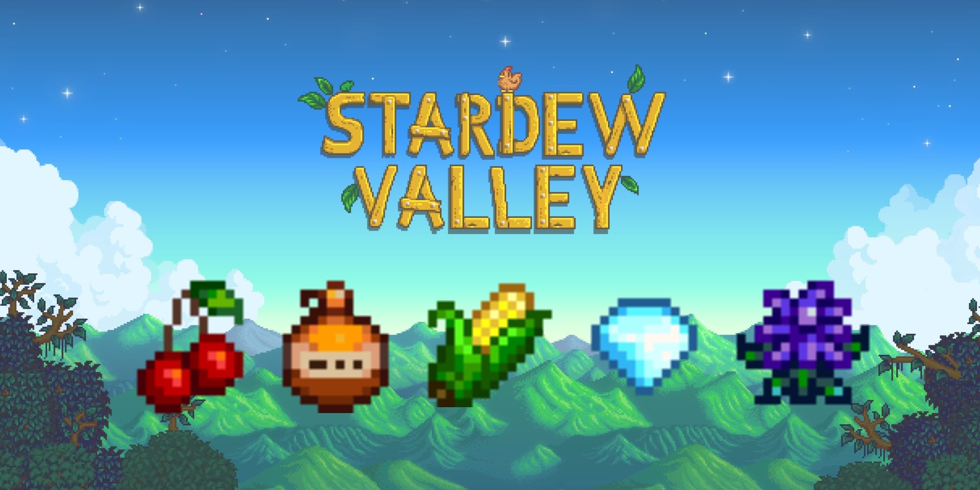 Cherry, Maple Syrup, Corn, Diamond, and Crocus, some Universally liked items in Stardew Valley