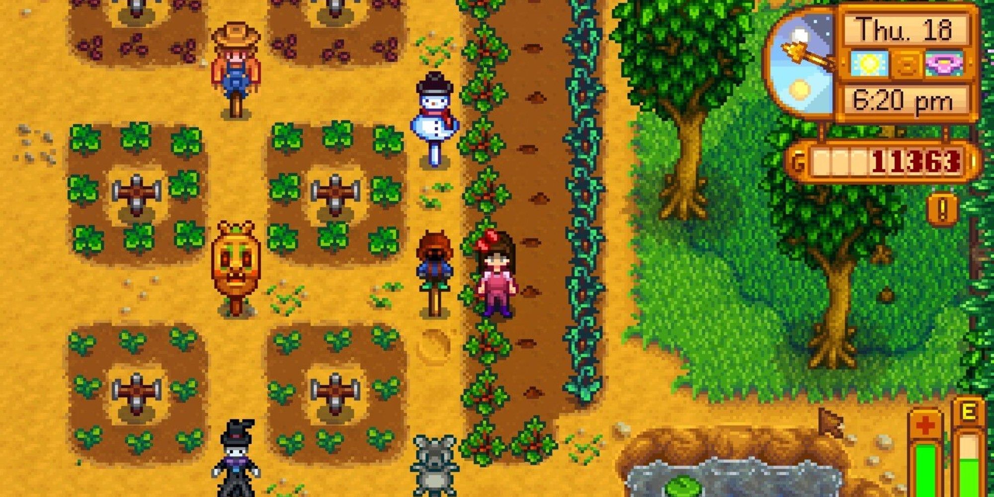 player standing next to rarecrow 6 on farm 