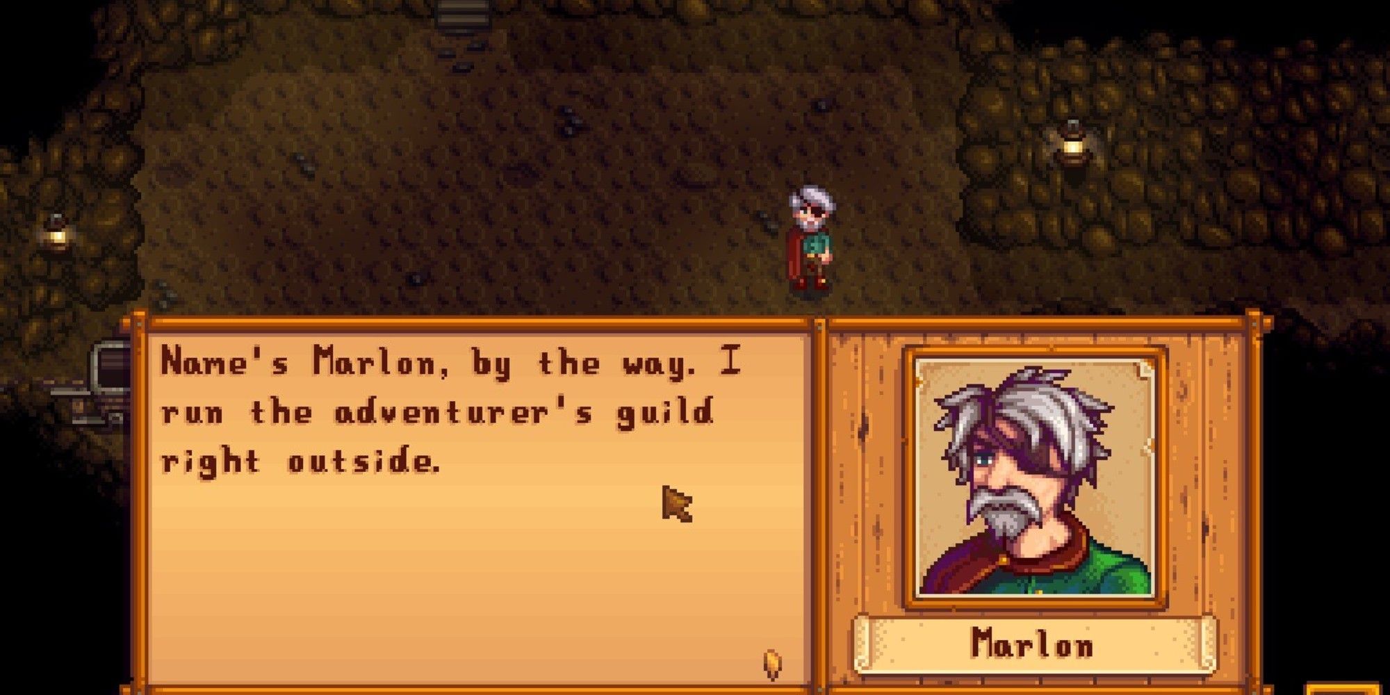 player talking to Marlon after unlocking adventurer's guild