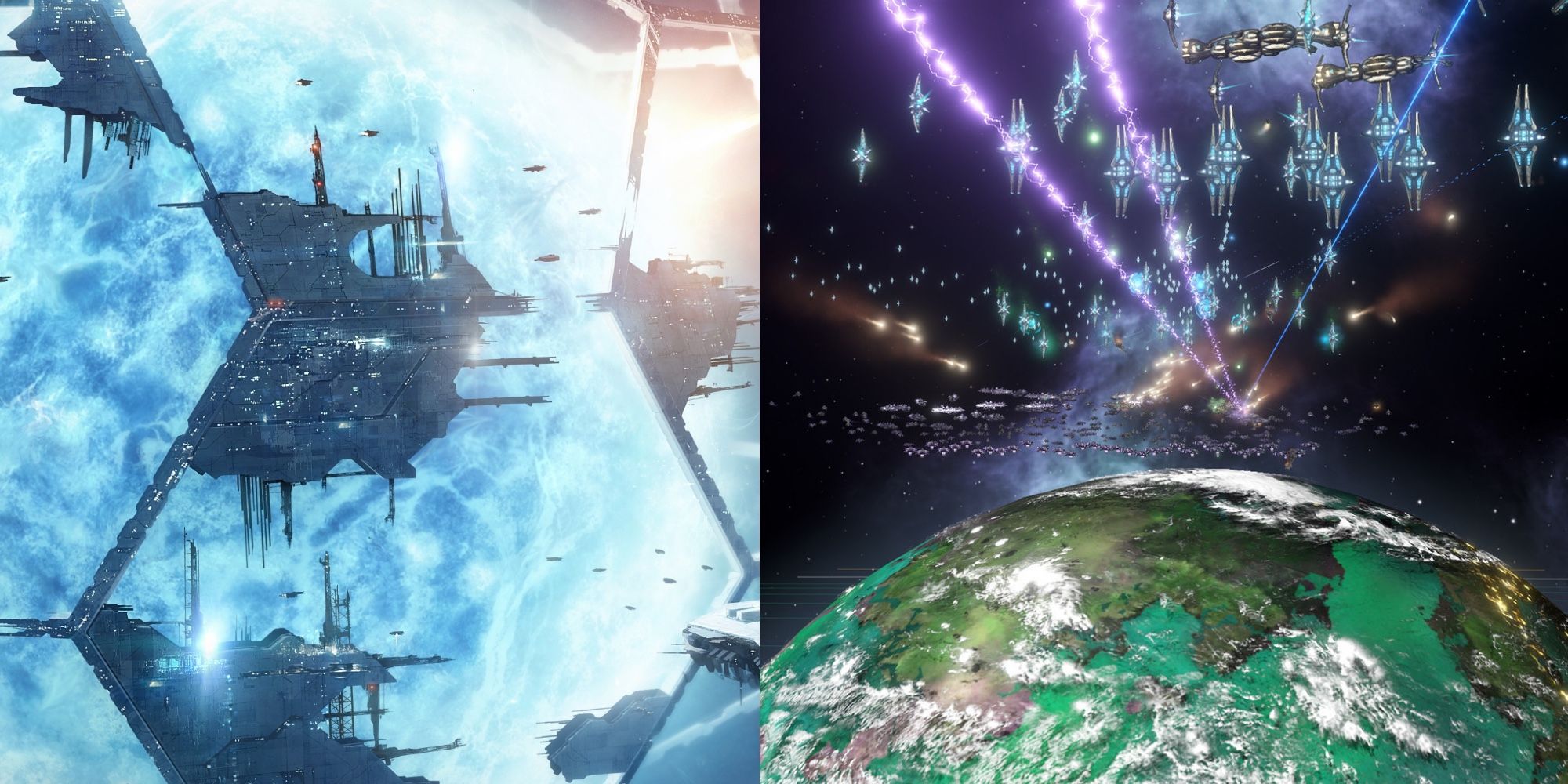 Two side-by-side images from Stellaris gameplay.