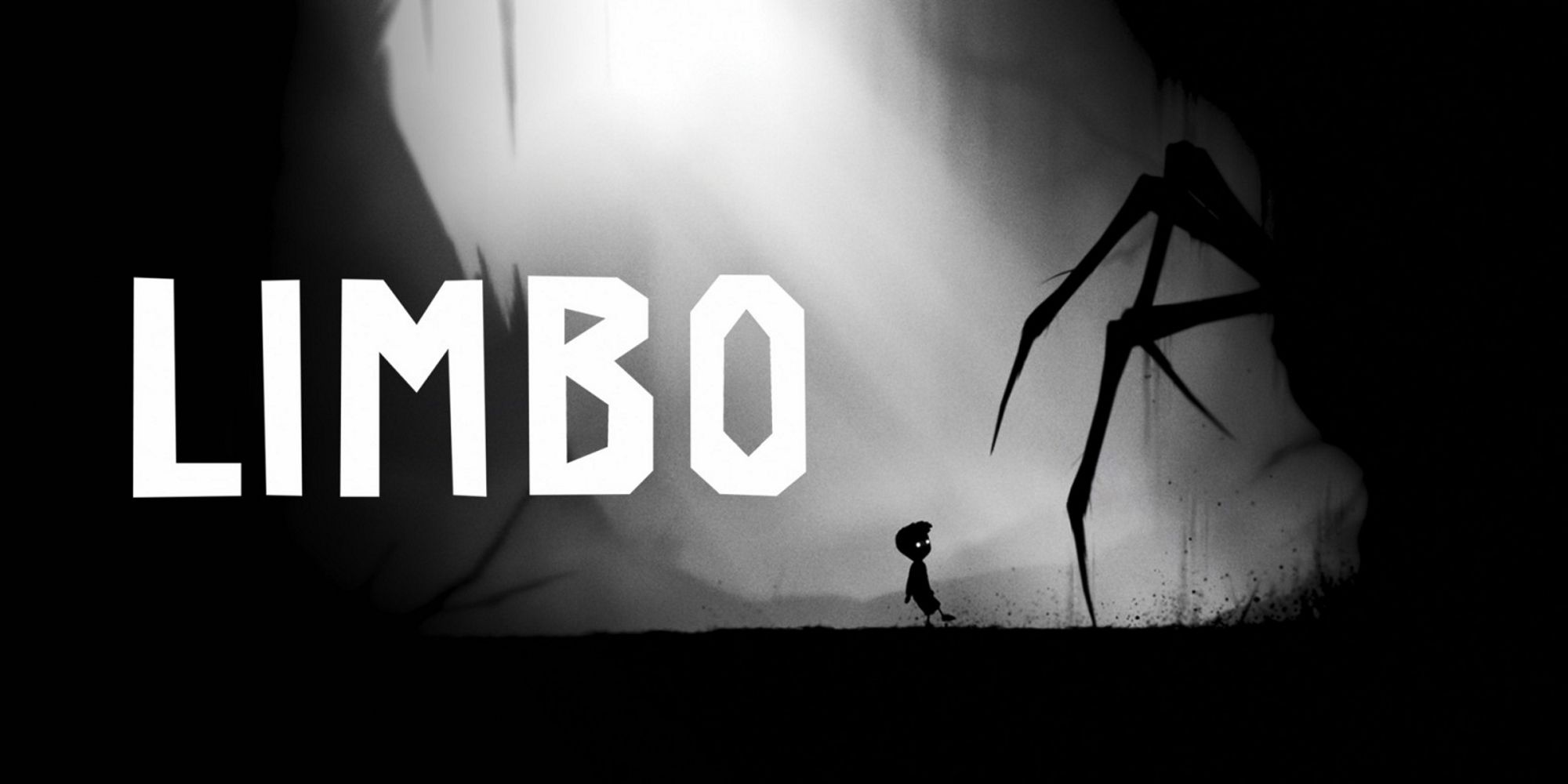 A small kid staring at the shadowy form of a spider in Limbo.