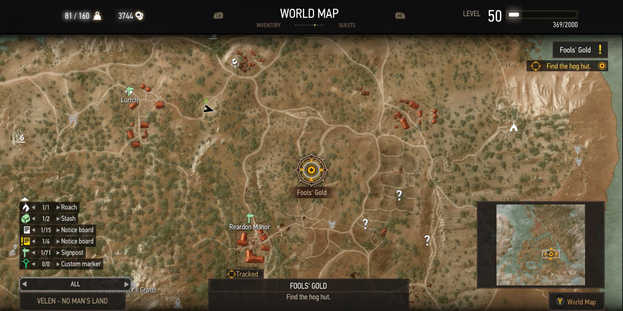 The Witcher 3 Hog Hut Screenshot Of Map Location