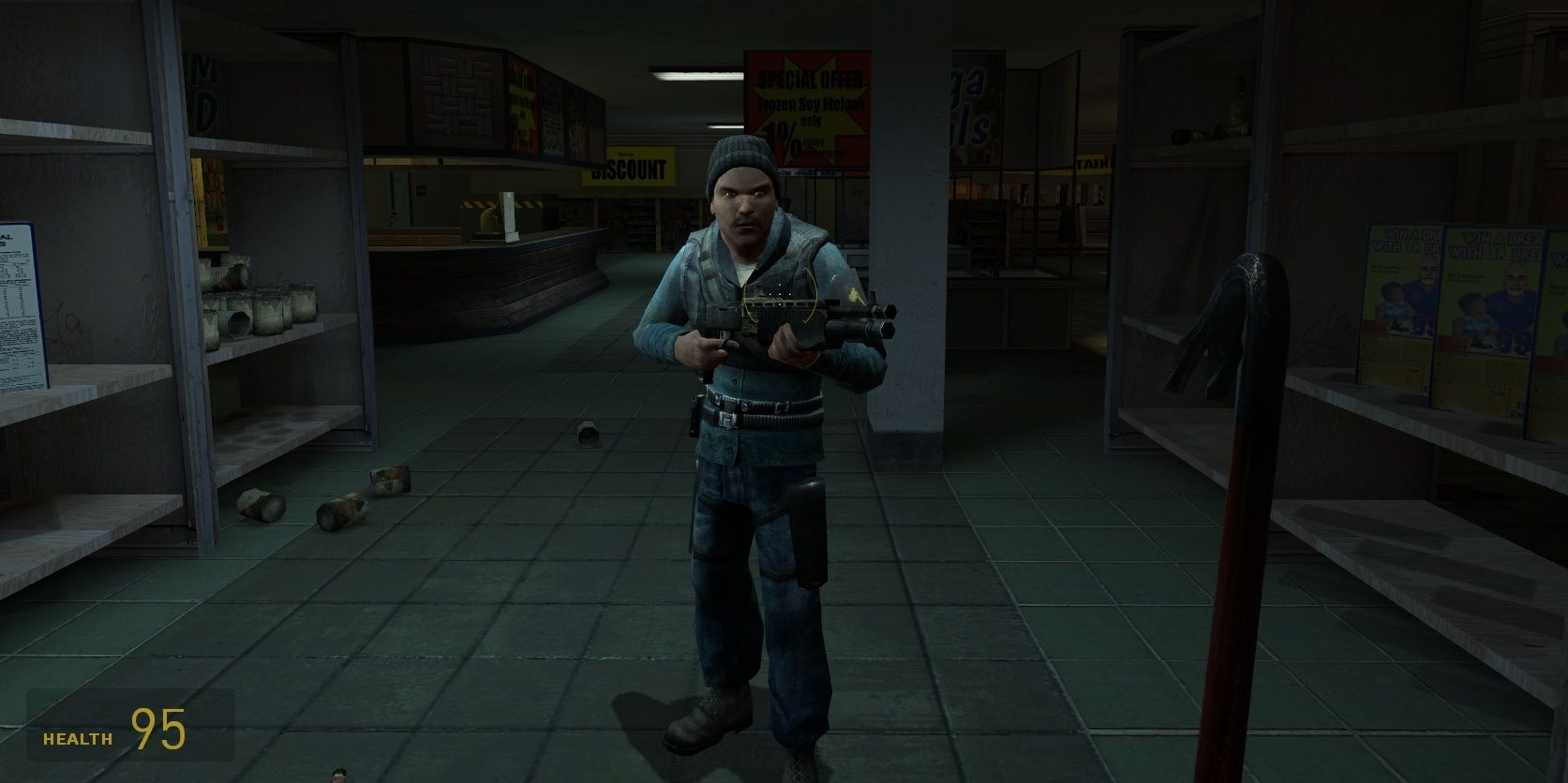 A man holding a gun in a convenient store in The Citizen Half Life 2 Mod