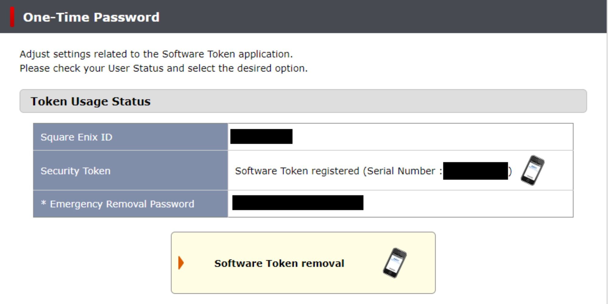 Register for a one time password square enix software token