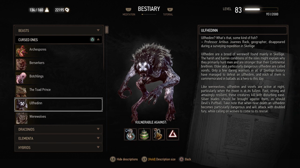 Ulfedinn entry in bestiary from The witcher 3