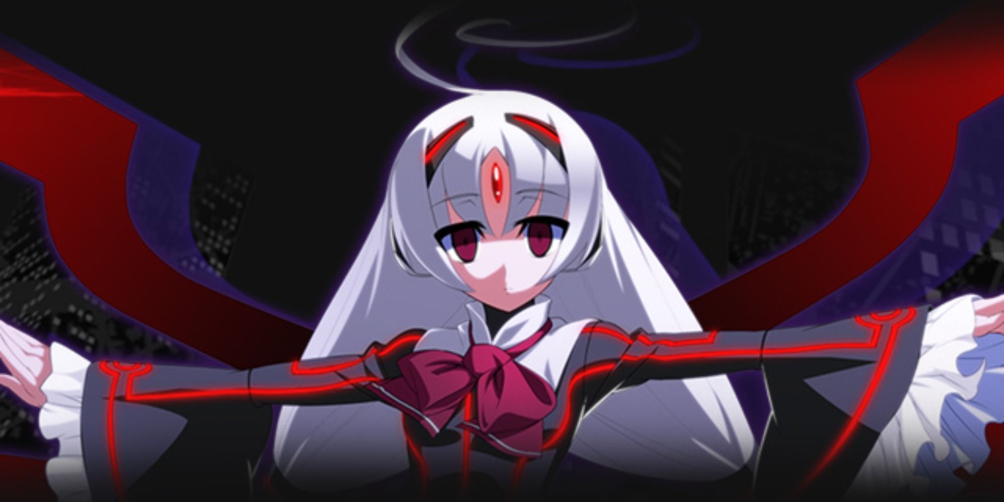 Vatista from Under Night In-Birth - A white haired woman with a red jewel in the middle of her forehead.
