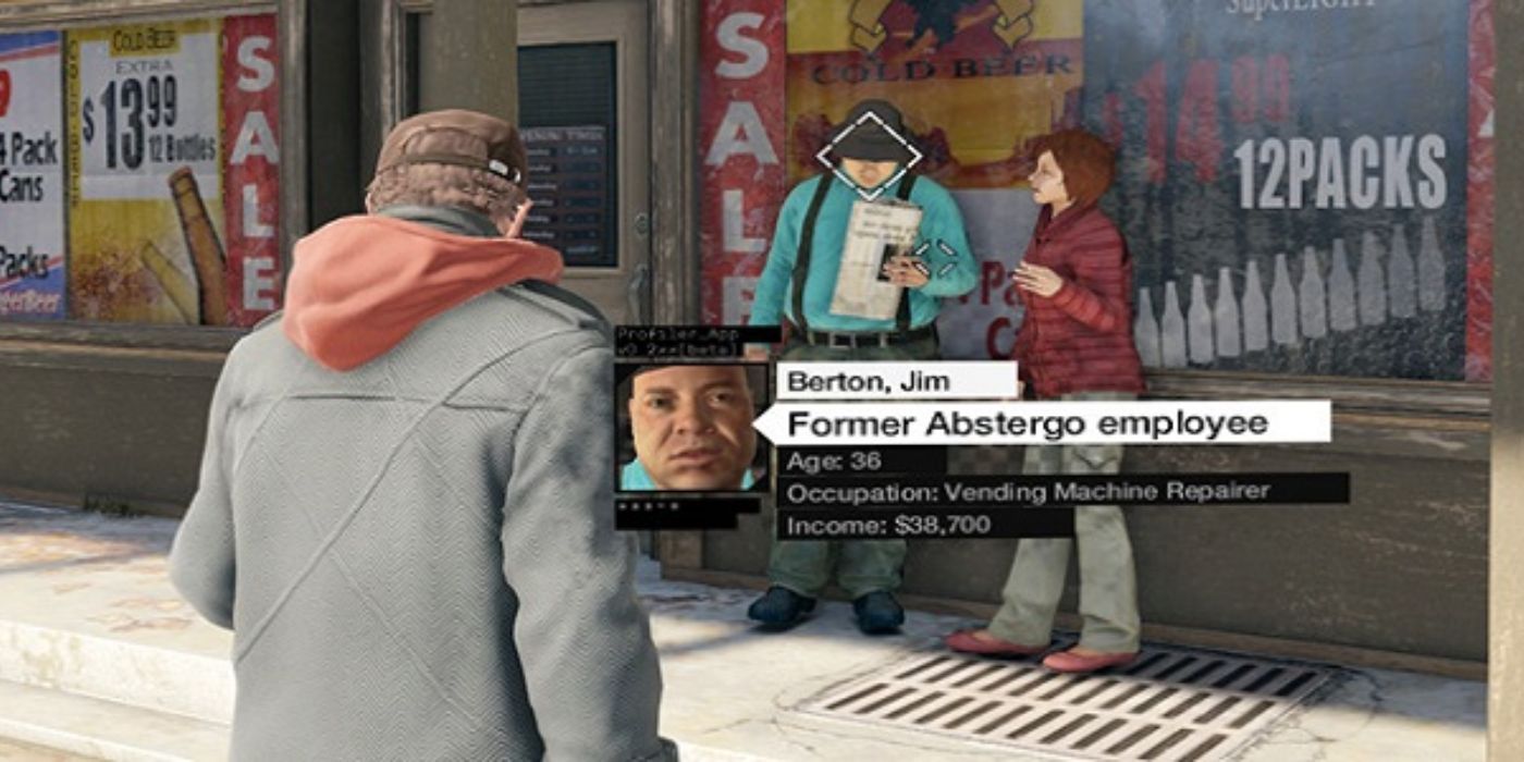 Aiden Pearce in Watch Dogs 1 profiles a man that's a former Abstergo employee