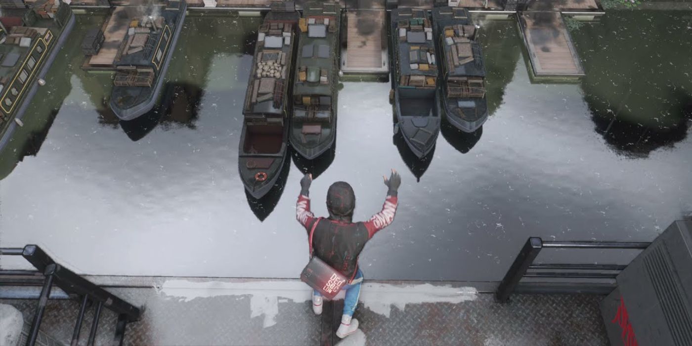 An operative prepares to perform a leap of faith in Watch Dogs: Legion