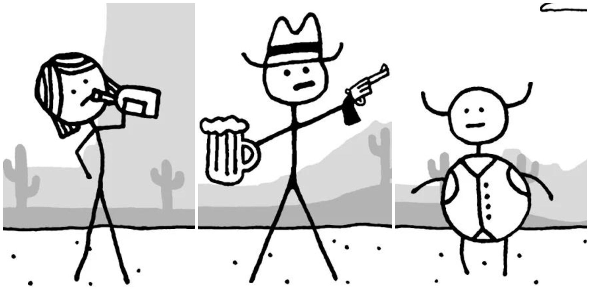West of Loathing Player, Doc, and Gary side by side