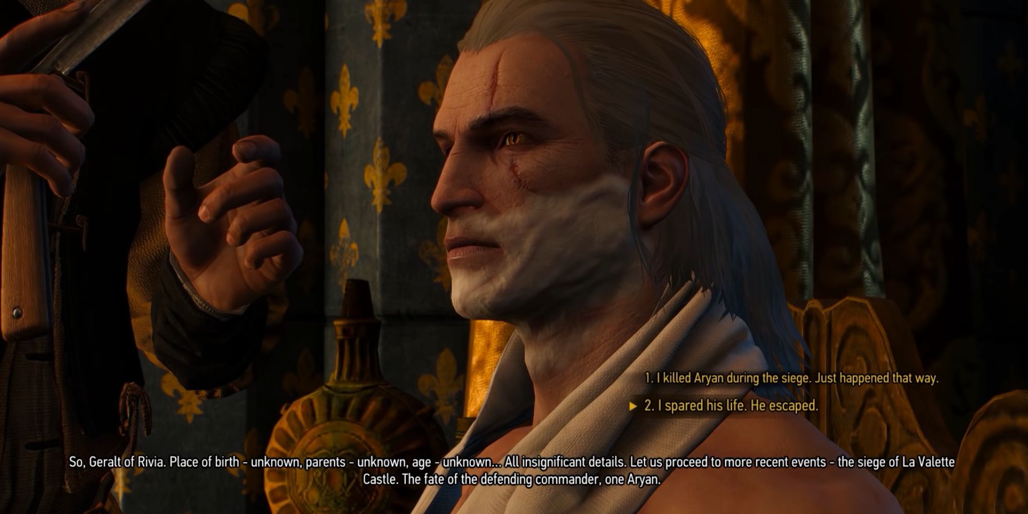 Witcher 3 Screenshot Of Geralt Being Questioned