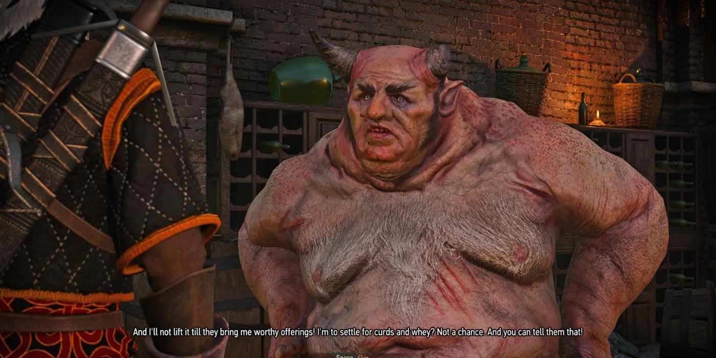 The Allgod lets Geralt know he is unhappy with the Peasants' offerings