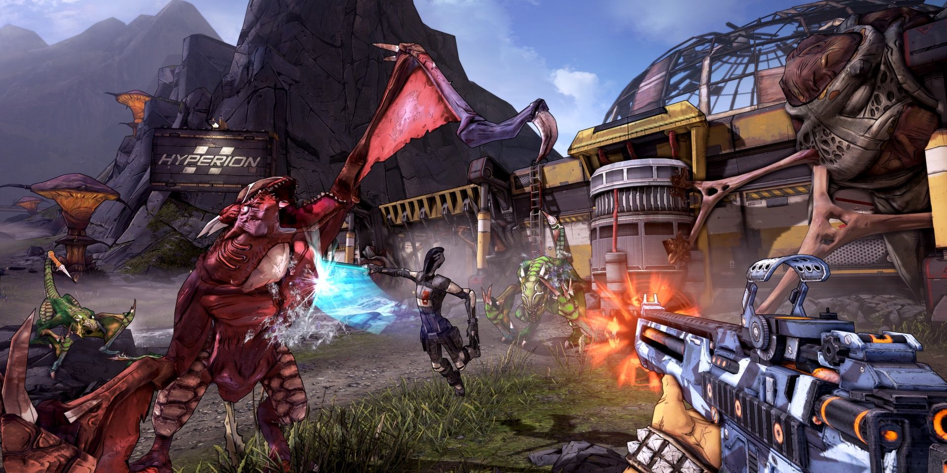 Borderlands 2 Screenshot Of Player and Zer0 fighting different monsters