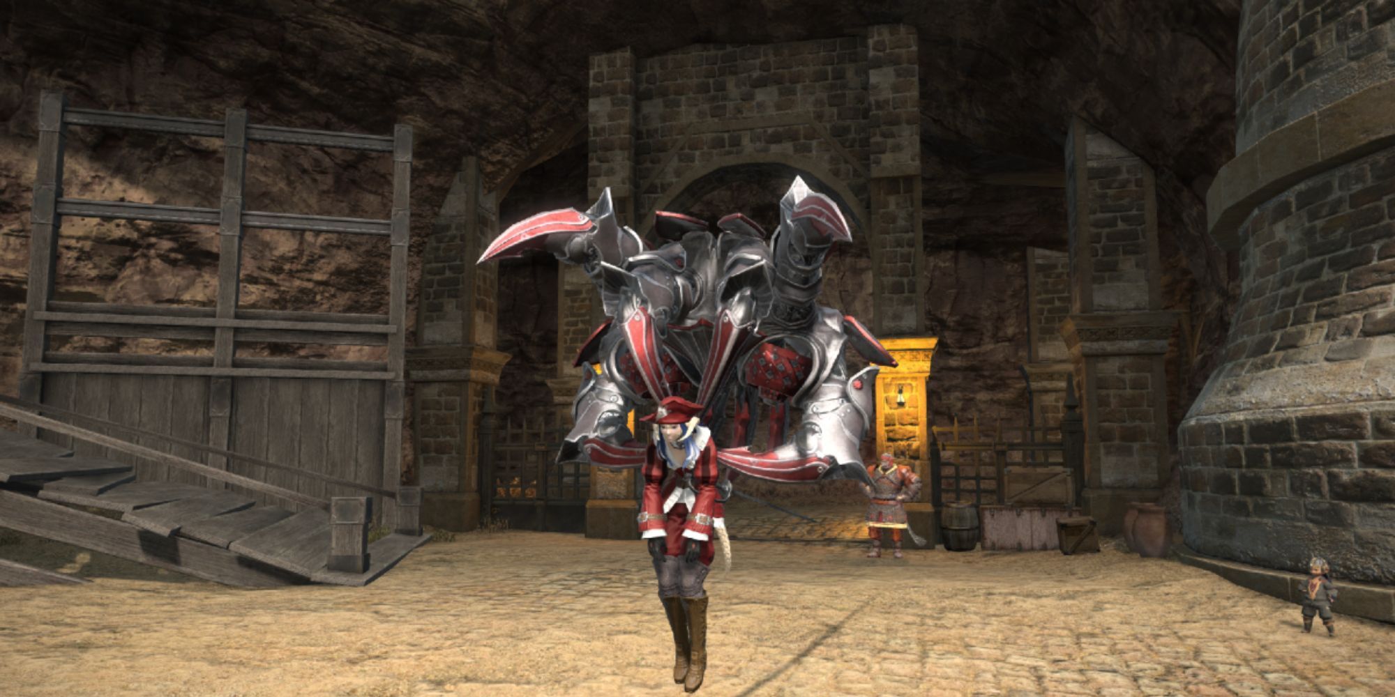 Final Fantasy 14 Magitek Deathclaw Holding Red Mage In Dungeon