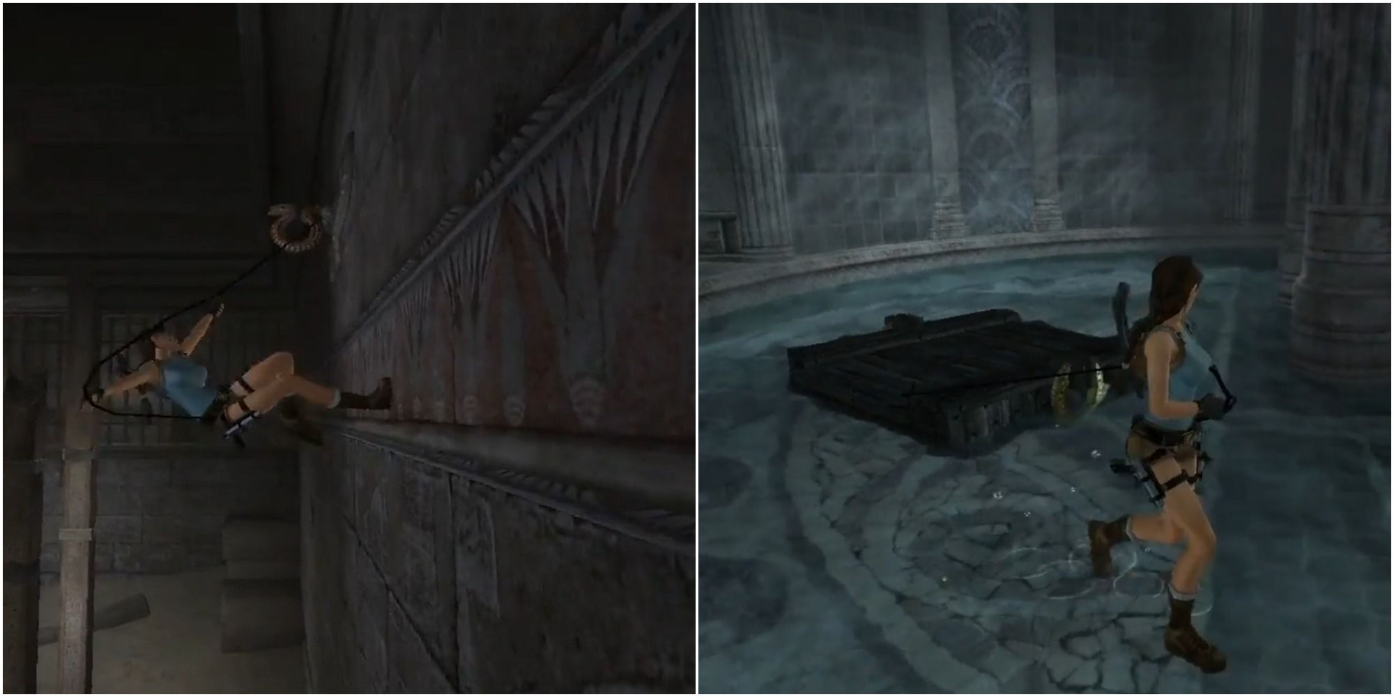 Lara Croft uses her grapple wisely in Tomb Raider Anniversary