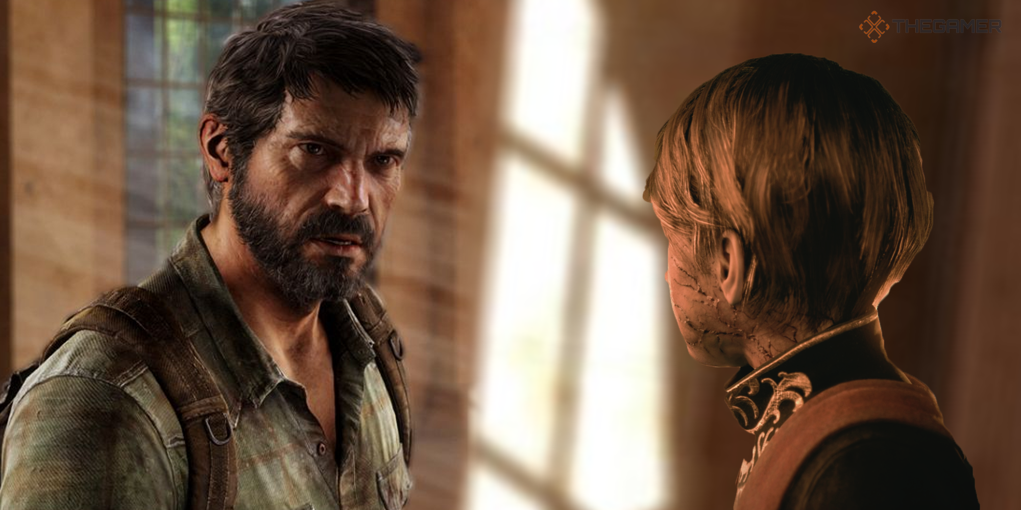 joel from the last of us looking at hugo from a plague tale innocence